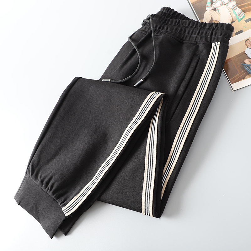 系带抽绳休闲裤时尚织带青年修身运动裤束脚裤潮流卫裤秋季男长裤