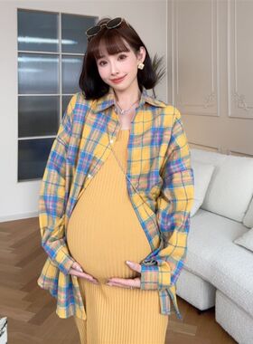 【焦糖柠檬】孕期穿搭时尚孕妇连衣裙长袖开衫孕妇装春秋款套装款