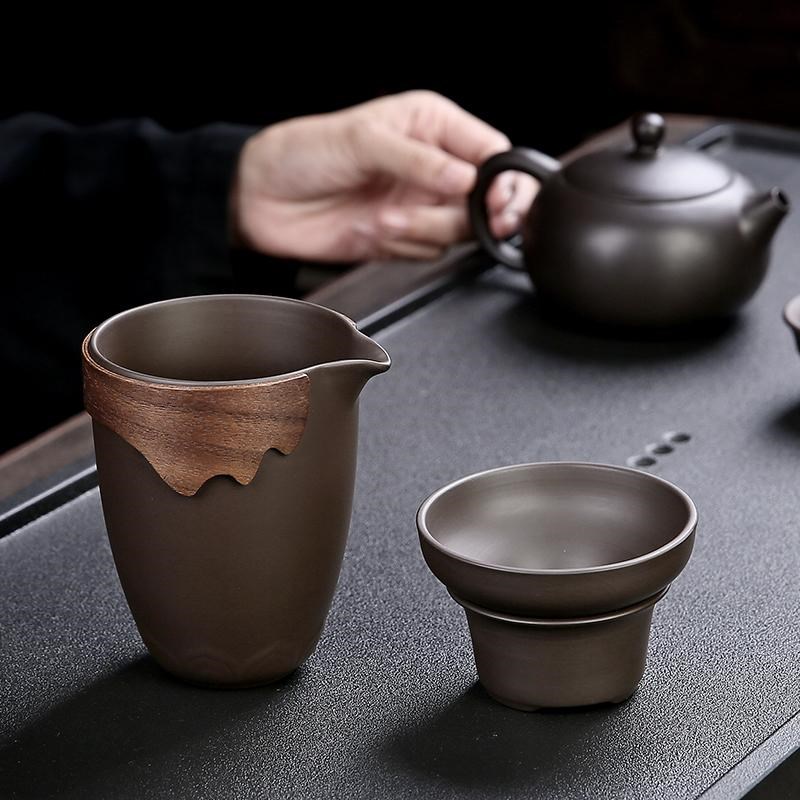 紫砂滤茶器茶漏公道杯分茶器一体公杯陶瓷茶具茶漏套组过滤组合三图片