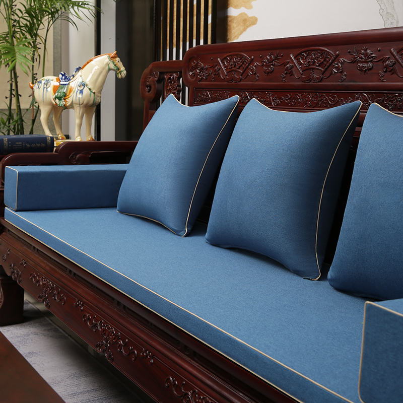 新中式红木沙发坐垫棉麻纯色沙发垫实木家具椅子座垫罗汉床垫定制