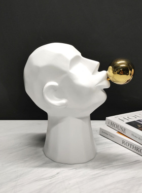 现代简约黑白色树脂人物吹泡泡抽象雕塑摆件样板间家居装饰品摆设