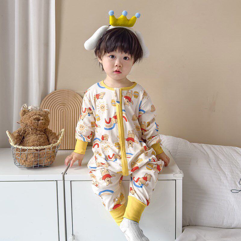 儿童睡袋春秋款男童纯棉分腿防踢被宝宝睡衣秋冬卡通婴儿四季通用