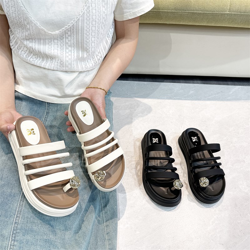 拖鞋女外穿踩屎感增高软底配裙子运动沙滩凉拖鞋夹脚D70772-21