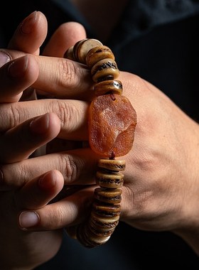 一物一图.天然老料牦牛骨藏式灵骨佛珠手串西藏骨盘玩嘎嘎单圈