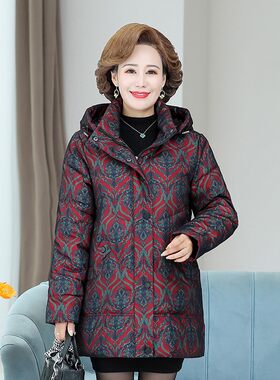 棉服女加厚2021冬装新款中年妈妈羽绒棉衣连帽修身显瘦中长款棉袄