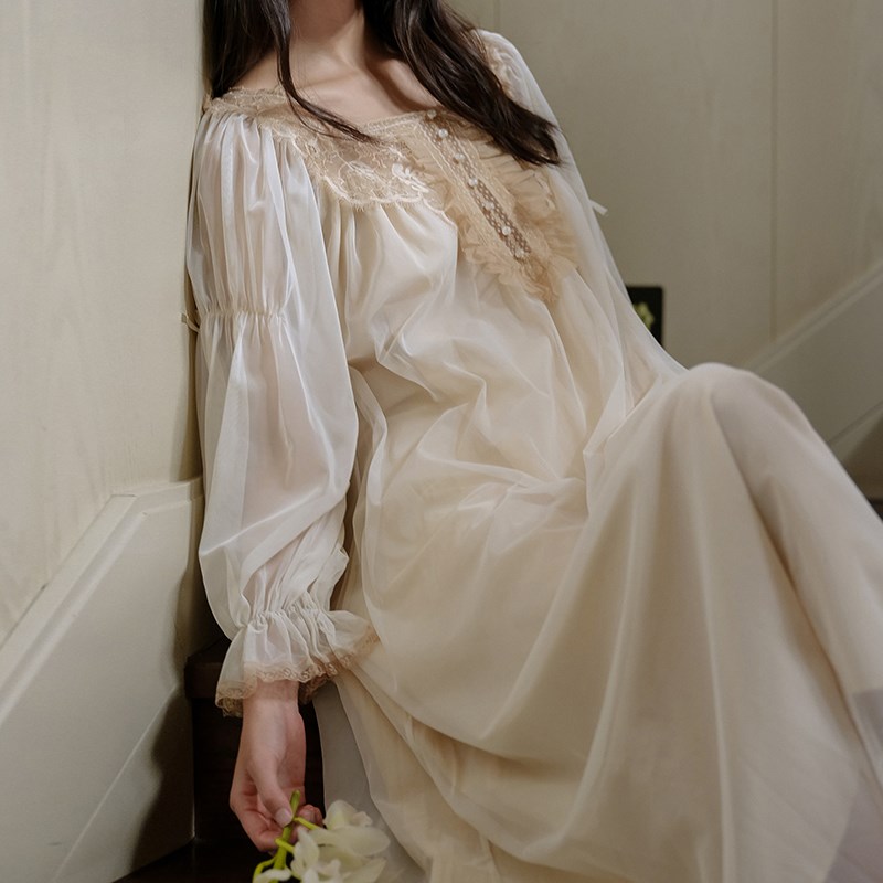 法式宫廷风蕾f丝仙女睡裙女春季纯欲风新娘晨袍长款睡衣家居服春