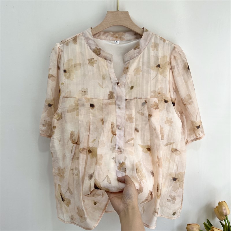 妈妈夏装短袖仿棉麻T恤衫2025新款中年妇女夏季印花薄上衣母亲节