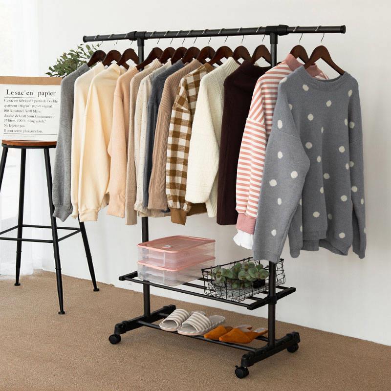 室内晾衣架落地家用卧室挂衣服架单杆式阳台晾衣杆简易折叠晒衣架