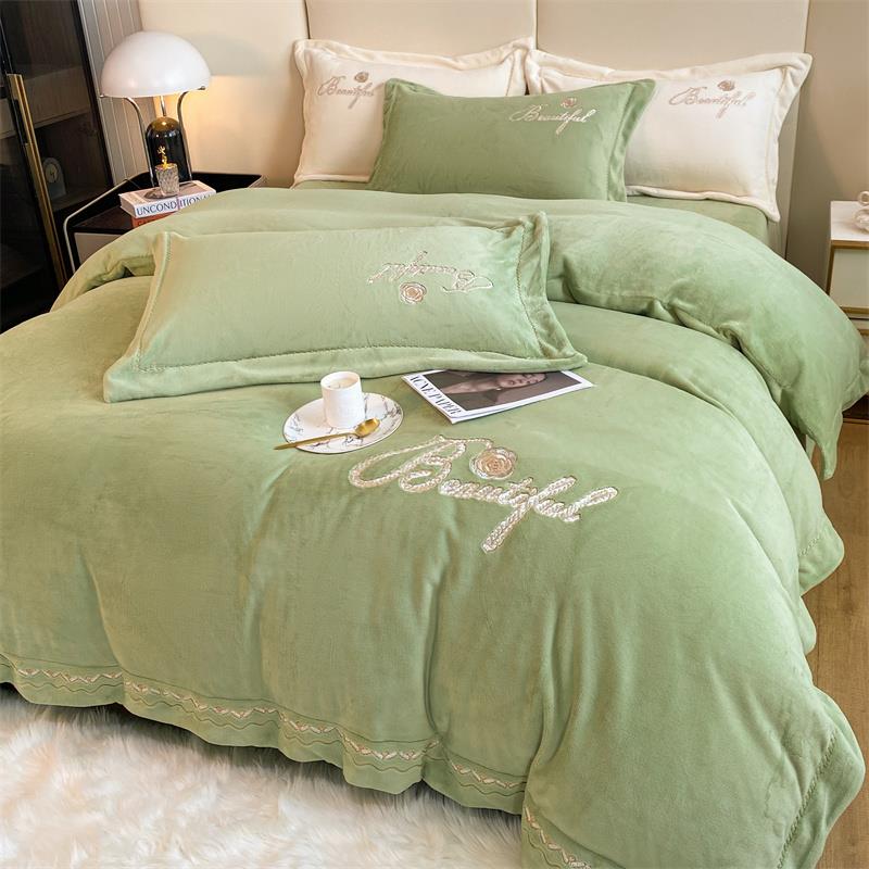高端简约牛奶绒南通床上四件套冬季加厚珊瑚绒被套法兰绒亲肤床单