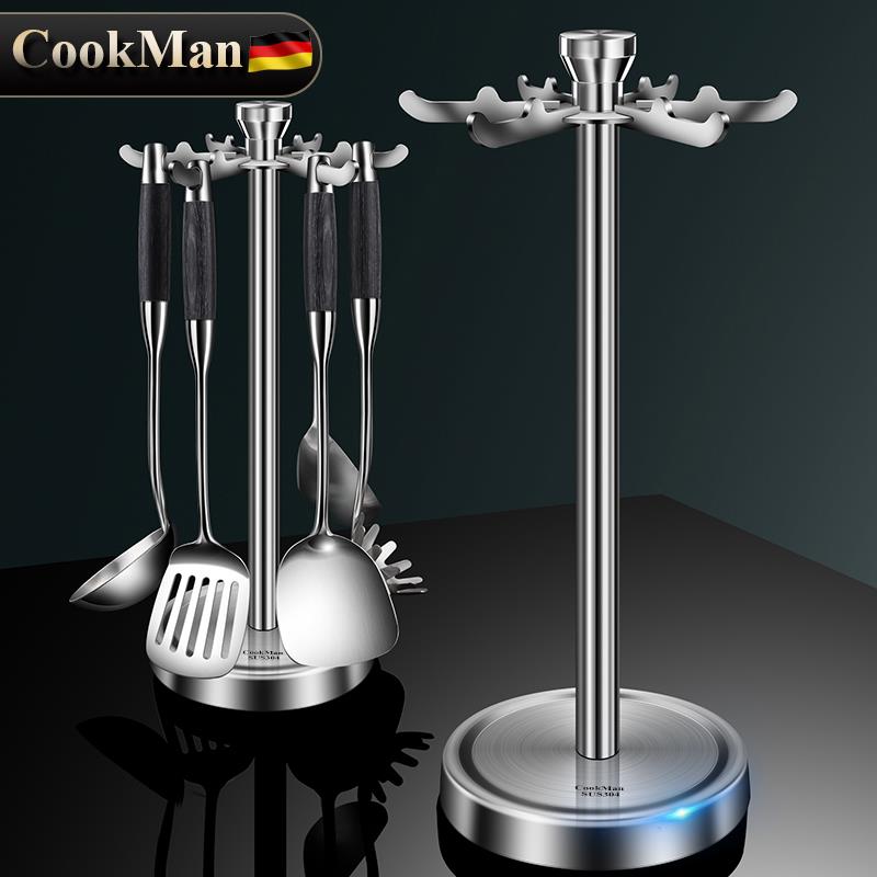 厨房旋转挂钩置物架不锈钢厨具收纳层架锅铲勺子挂架台面支架子