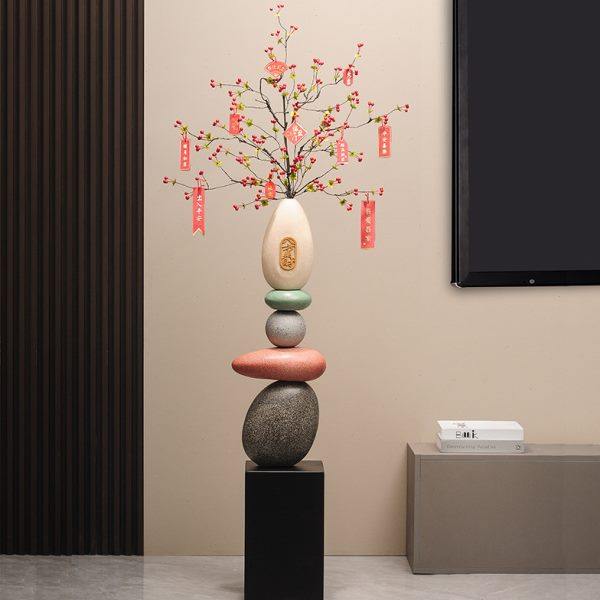 客厅转角电视柜沙发旁边大型落地摆件家居时来运转石头艺术装饰品