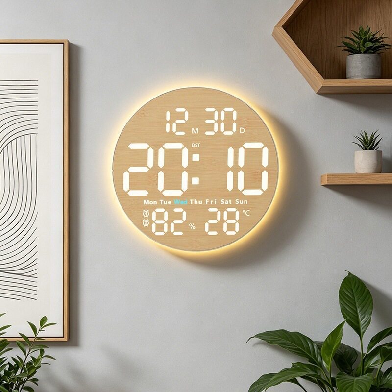 创意氛围灯时钟LED客厅挂墙挂钟数字多功能显示正钟有5572