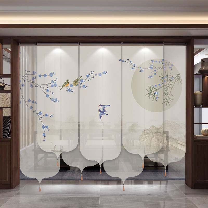 ?新中式卷帘半透软玄关屏风山水画门帘窗帘宋代美学禅意茶室隔断