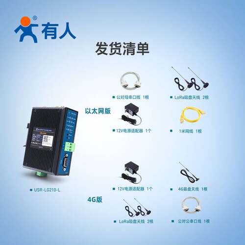 lora无线网关RS232/485远程网络采集4500m数据传输有人USR-LG210