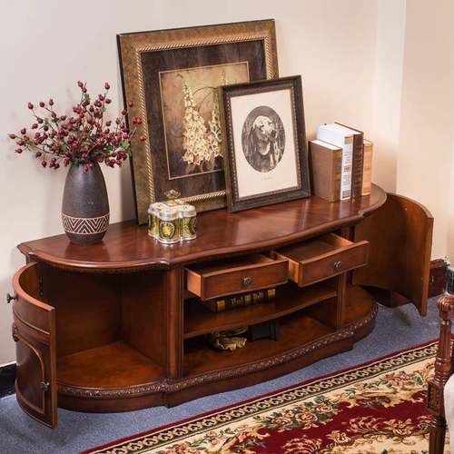 电美式实木卧子室简约视柜用高款LS331落地储物地柜半圆家弧形复