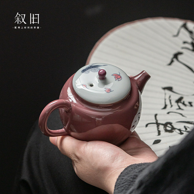叙旧葡萄紫手绘蝶栖赏客贵妃壶家用泡茶壶单个中式办公喝茶壶