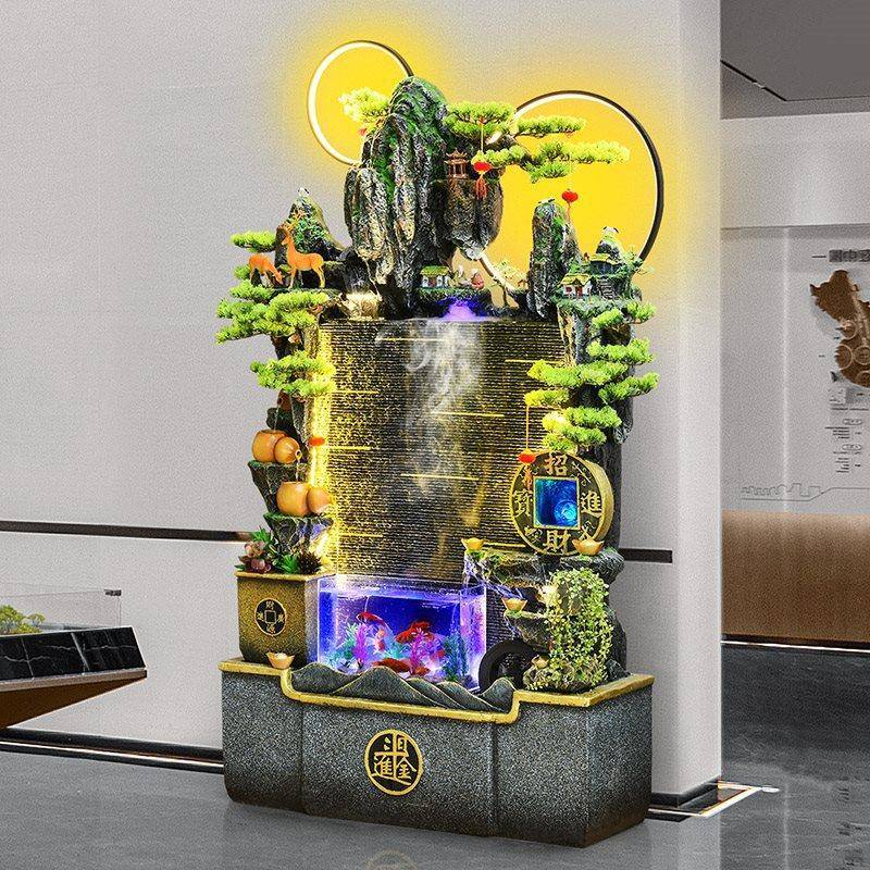 假山流水YSQ地水幕喷泉鱼缸墙客厅玄关养鱼加装湿器饰落田园景观