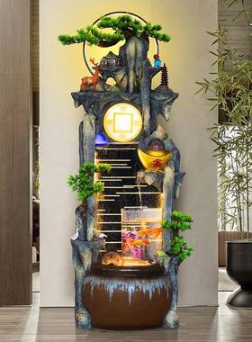 假山流水喷摆泉件循环水鱼缸招财室玄关高内山景NRY开业落地装观