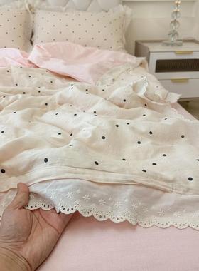 夏季冰丝三件KQU舒水适柔软床单夏边凉被凉感被单蕾丝套花洗棉四