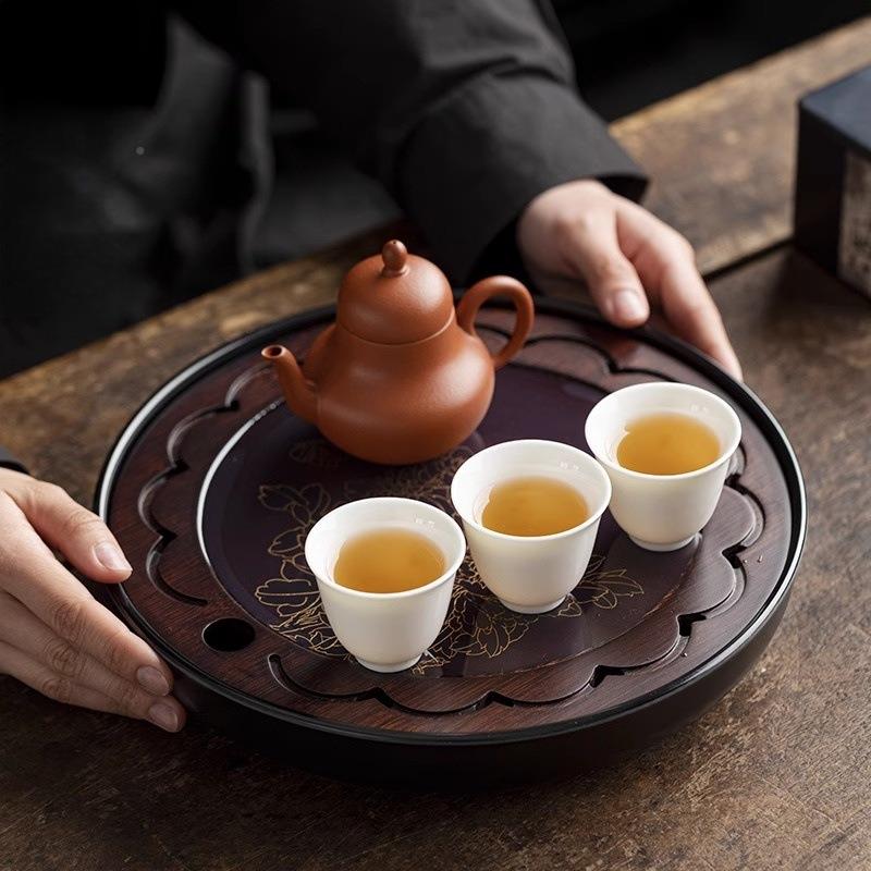 竹制E875盘海沥水高档家用茶简约茶托盘茶圆形储水小型干泡茶具台