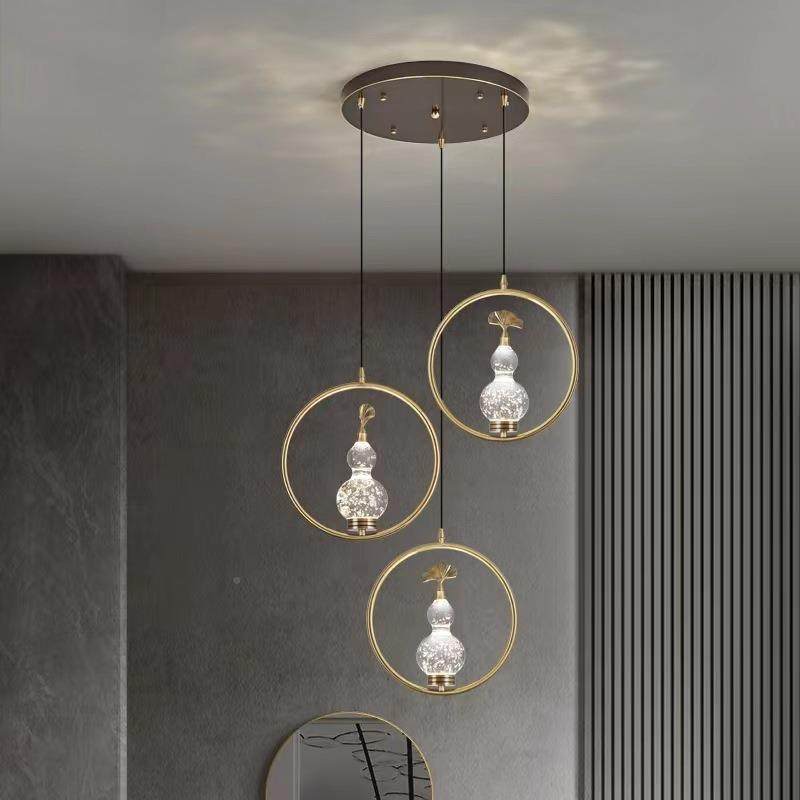 铜790新中式楼梯关长全吊灯餐厅吧台式楼复别墅床头水晶过道玄小