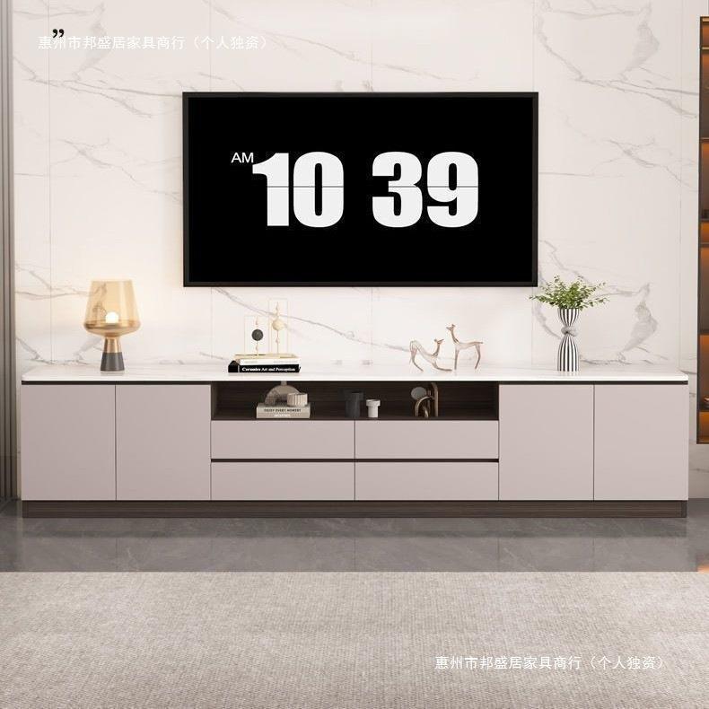 现代实电视大柜落ALR地岩客木厅家用储物柜一体新款奶油风小户板