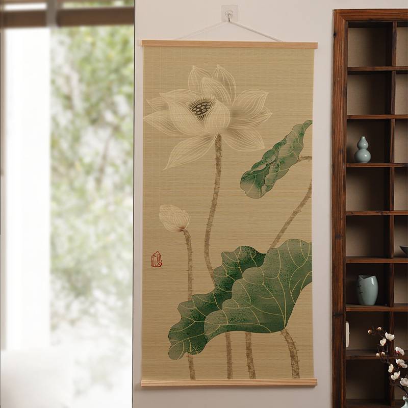 画荷花款新中式禅意竹丝装饰画客厅玄关走廊卷帘壁画书房茶室挂画图片