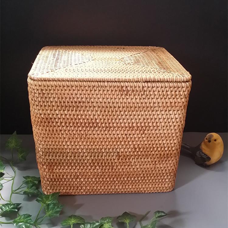 储越南藤编收箱手工编织纳杂物拉手024纳筐带收盖物整理箱