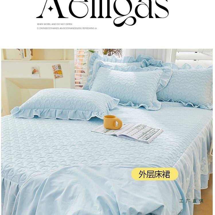 韩式感笠床式裙F5M86T5二合一棉床质上四件套床棉质加厚蕾丝床罩