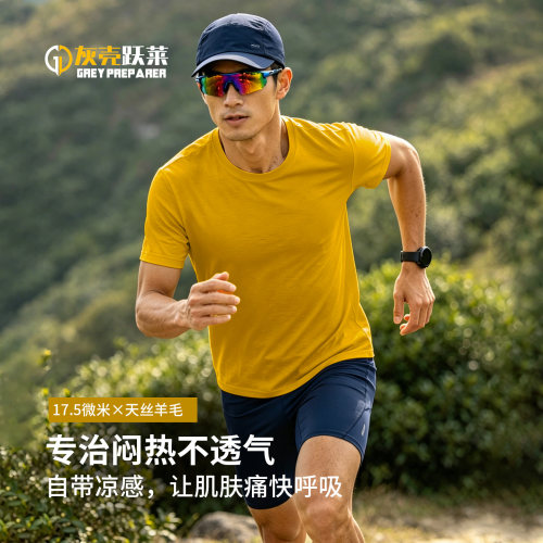 灰壳美利奴羊毛男士短袖t恤