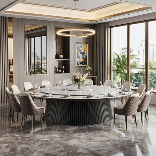 现代极简酒店岩板电动餐桌大圆桌