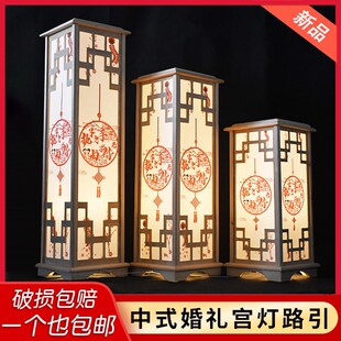 新款中式婚庆宫灯路引原木梅花方柱灯笼婚礼舞台现场布置道具摆件