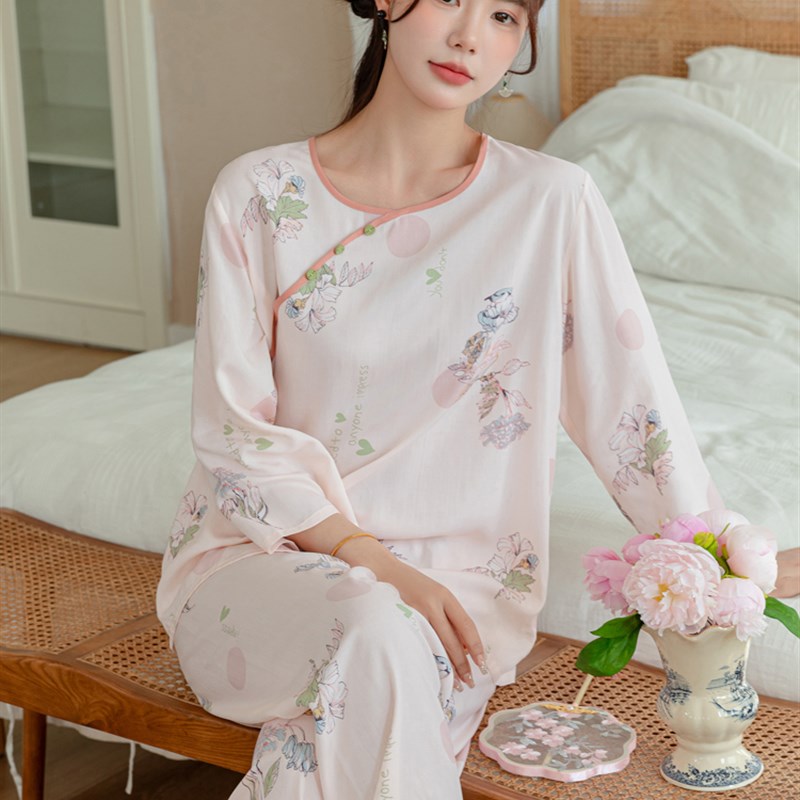 国风款睡衣女夏季绵绸妈妈款家居服中老年夏天新中式棉绸套装居家
