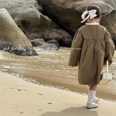 花边外套 高级感气质穿搭儿童中长款 韩系风衣外套女童2024春季 新款