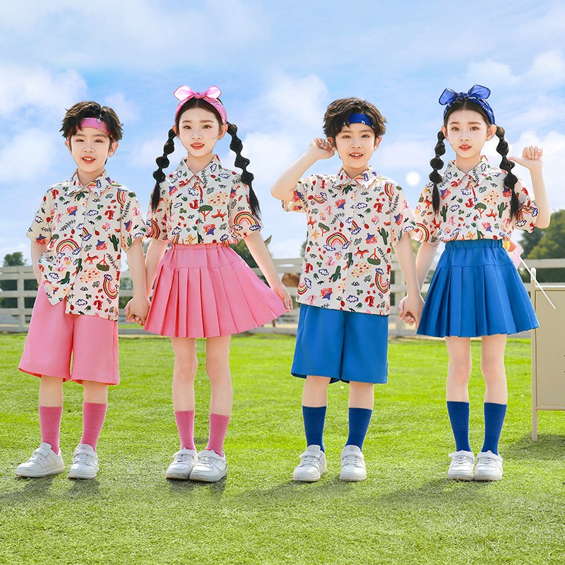 六一男女童幼儿园团体表演服小学生毕业班啦啦队彩色多巴胺演出服