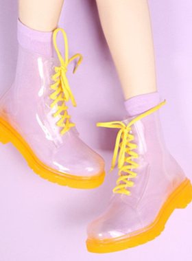 透明雨鞋韩国水晶果冻鞋平底马丁雨靴时尚防水防滑女鞋糖果色水鞋