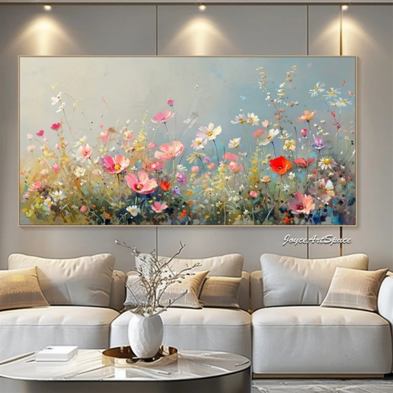 大芬村纯手绘油画抽象花卉轻奢客厅沙发背景墙装饰画玄关走廊挂画图片