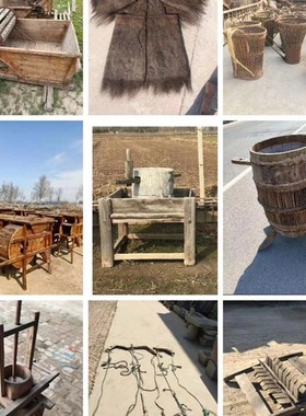 怀旧老物件老式推车风车木耙老牛槽旧农具落地复古摆件装饰收藏道