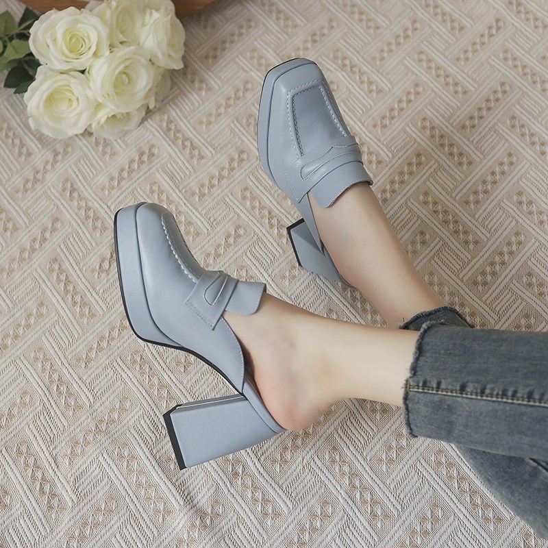 粗跟包头半拖鞋女外穿2024夏包头拖