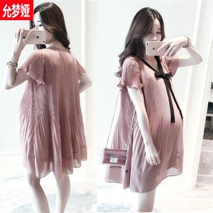 宽松a字裙特大码 上衣胖mm韩版 200斤 孕妇雪纺连衣裙夏装 加肥加大码