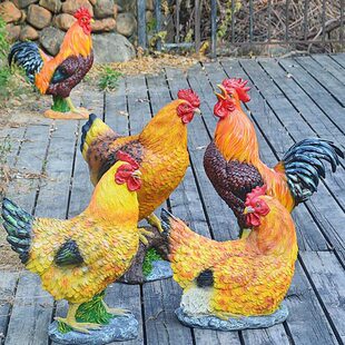 花园庭院装饰品 公鸡母鸡摆件 玻璃钢造景工艺品农家风格民宿景观