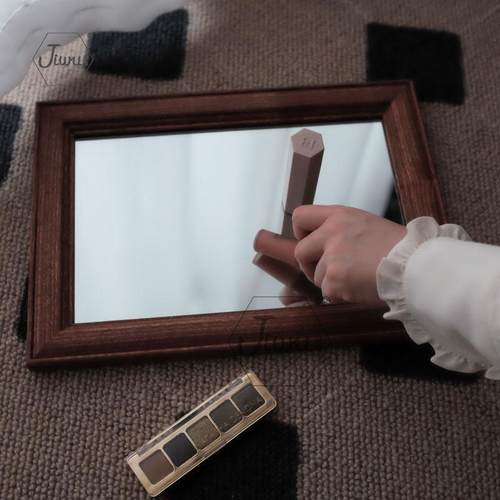 汲物覆古实木壁挂镜子木框化妆镜挂墙装饰镜木质玻璃镜迷你长方形