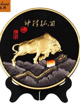 班德拉斯创意生肖牛活性炭雕摆件办公书房客厅装饰品工艺品摆件