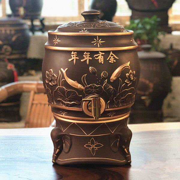 12升大号紫砂储水缸带龙头 家用泡茶蓄水罐 粗陶瓷矿泉水瓶器桶壶