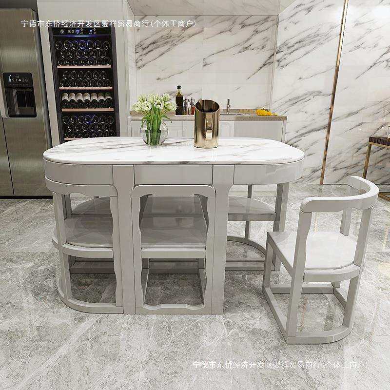 全实木餐桌椅小户型餐厅长方形现代简约大理石家用轻奢省空间饭桌