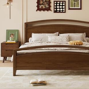 米尔斯爆款热卖美式床复古床主卧胡桃木色床一米八乘两米纯实木床