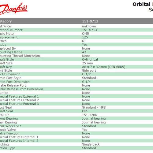 Danfoss丹佛斯 摆线马达 轨道电机 转向装置OMR125 - 151-0713
