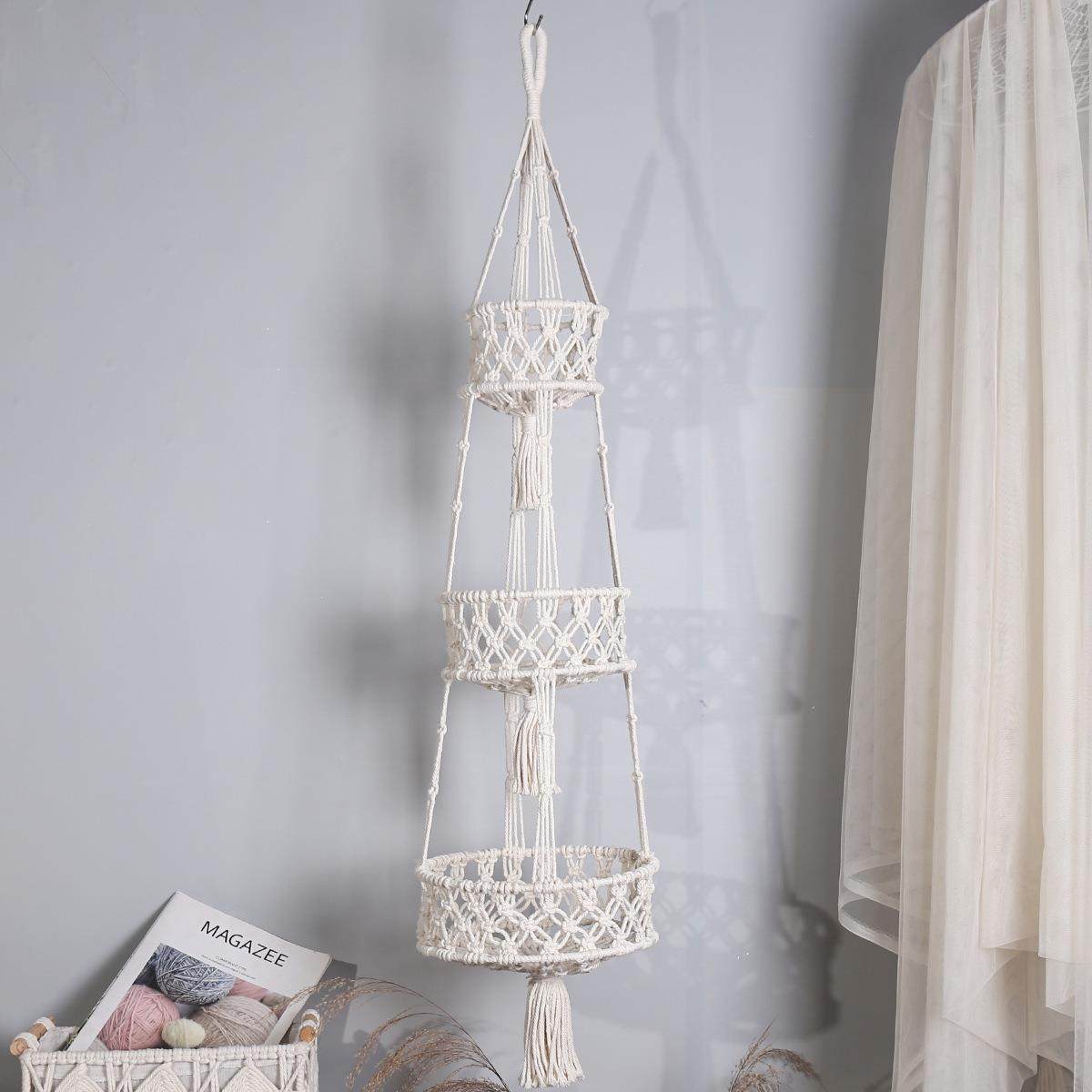 波西米亚风格手工编织吊篮三层棉绳编织实用收纳吊篮网兜墙挂,鲜花速递/花卉仿真/绿植园艺,割草机/草坪机,淘宝优惠券,粉丝福利购,淘宝优惠卷