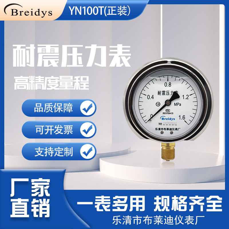 径向带后边耐震压力表YN100T高精度气压液压油压压力表1.6MPa