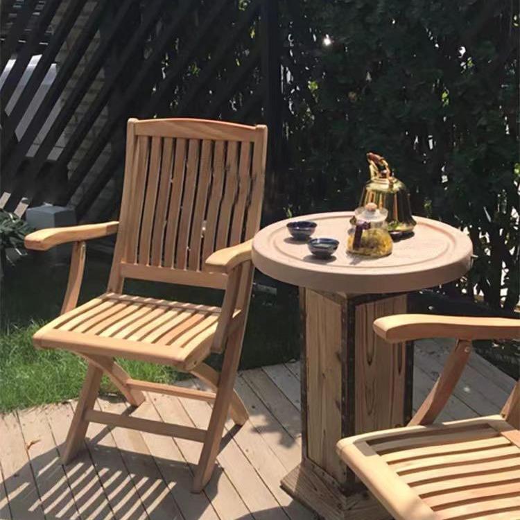 现代简约阳台咖啡厅休闲桌椅组合 户外柚木桌椅庭院花园实木家具